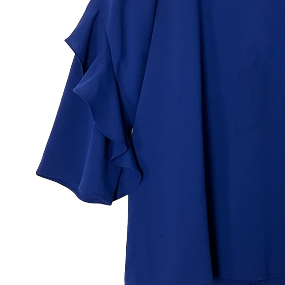 Alfani | Like new ruffle sleeve crew neck zip back blue blouse size small - Picture 7 of 10